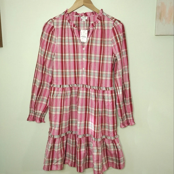 IT HAS POCKETS! J. Crew plaid mini dress with ruffle trim size 4 - Picture 2 of 10